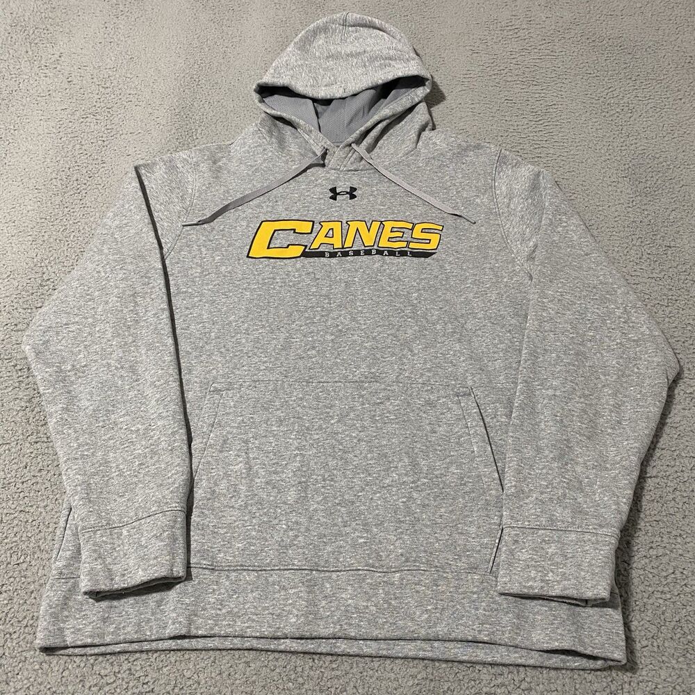 Canes Baseball Hoodie Under Armour Mens Large Gray Yellow Pullover Sweatshirt